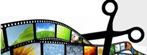 A film strip showcasing vibrant nature scenes—flowers, grass, water, and landscapes—awaits the decisive snip of large black scissors. Perfect inspiration for a church video.