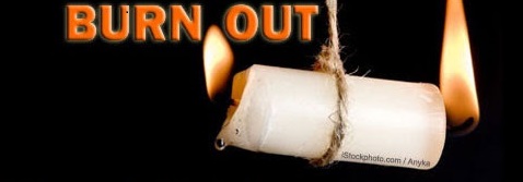 A white candle is burning at both ends, suspended by a rope against a dark background. The words "Prevent Burn-Out" appear in large orange letters at the top, hinting at ways to address church volunteer fatigue effectively.
