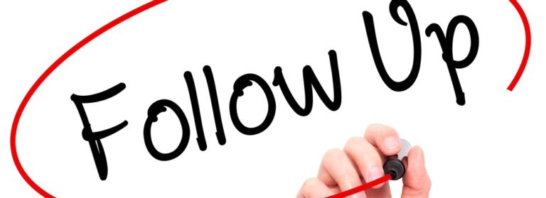 Handwriting "Follow Up" in black marker with a red underline on a white background, illustrating the art of a precise Follow Up Formula.