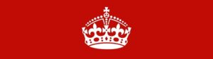 A white crown silhouette centered on a solid red background, reminiscent of the "Keep Calm and Carry On" poster, evokes a festive spirit perfect for promoting Christmas services.