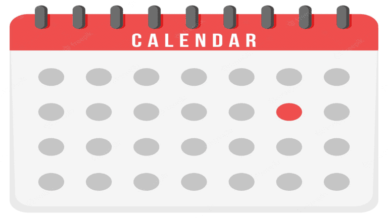 Illustration of an improve calendar with a red top and spiral binding. The grid features grey circles representing days, except for one red circle marking a significant New Year date.