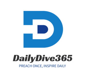 The logo of DailyDive365 showcases a stylized blue "D" with an intricate white and blue inner design, symbolizing the addition of an extra staff member. Below, the tagline "Preach Once, Inspire Daily" is elegantly displayed in smaller text.